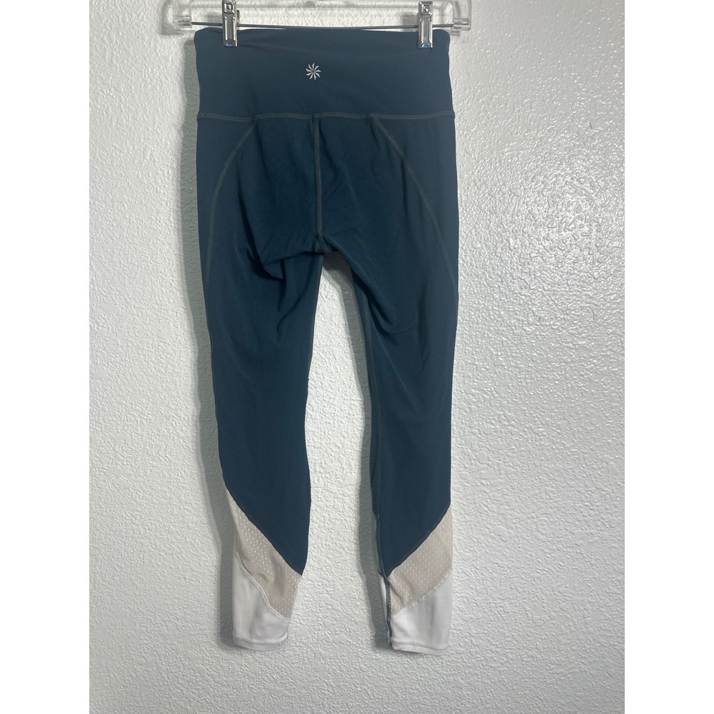 Athleta  Salutation Leggings Teal Green White Colorblock Mesh Performance  XS - Picture 5 of 8